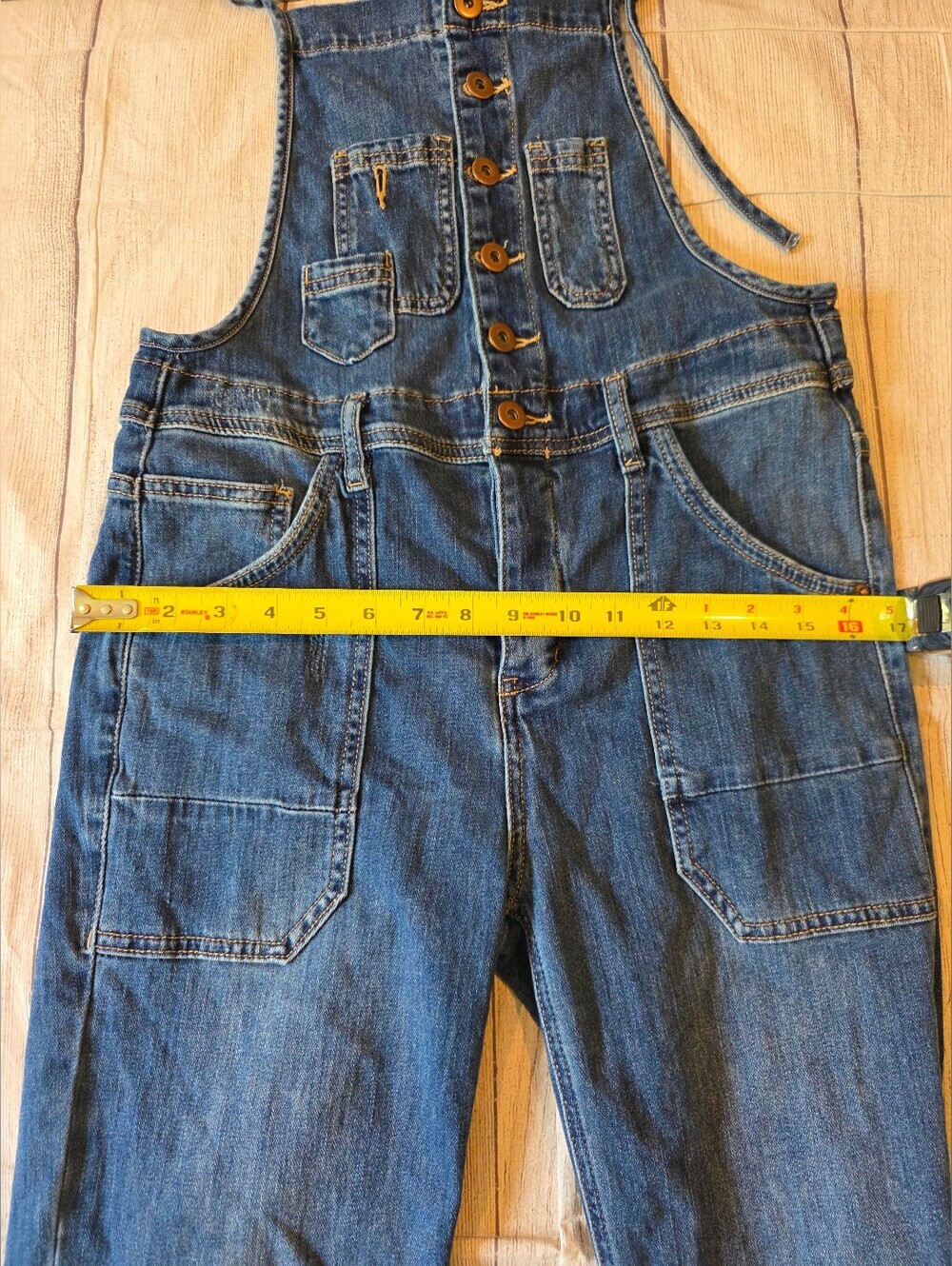Miou Muse Size Medium Form Fitting Denim Overalls Button Front Bib Medium Wash - Picture 14 of 14